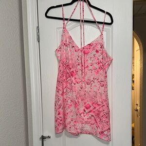 Caramel Pink and White Patterned Strappy Romper size large